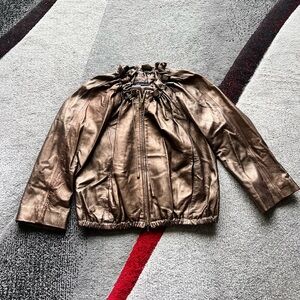 Anne Klein Vintage Gold Leather Zip Up Jacket